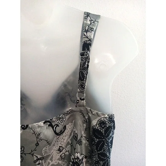 Y2K Babydoll Top Medium Gray Romantic Floral Satin Boho Fairy Grunge Whimsigoth - Picture 7 of 15